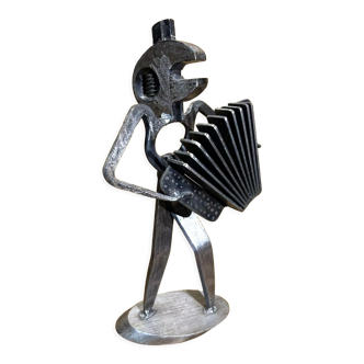 Alain Longet (1950- ), metal sculpture, turnkey accordionist, art XXth