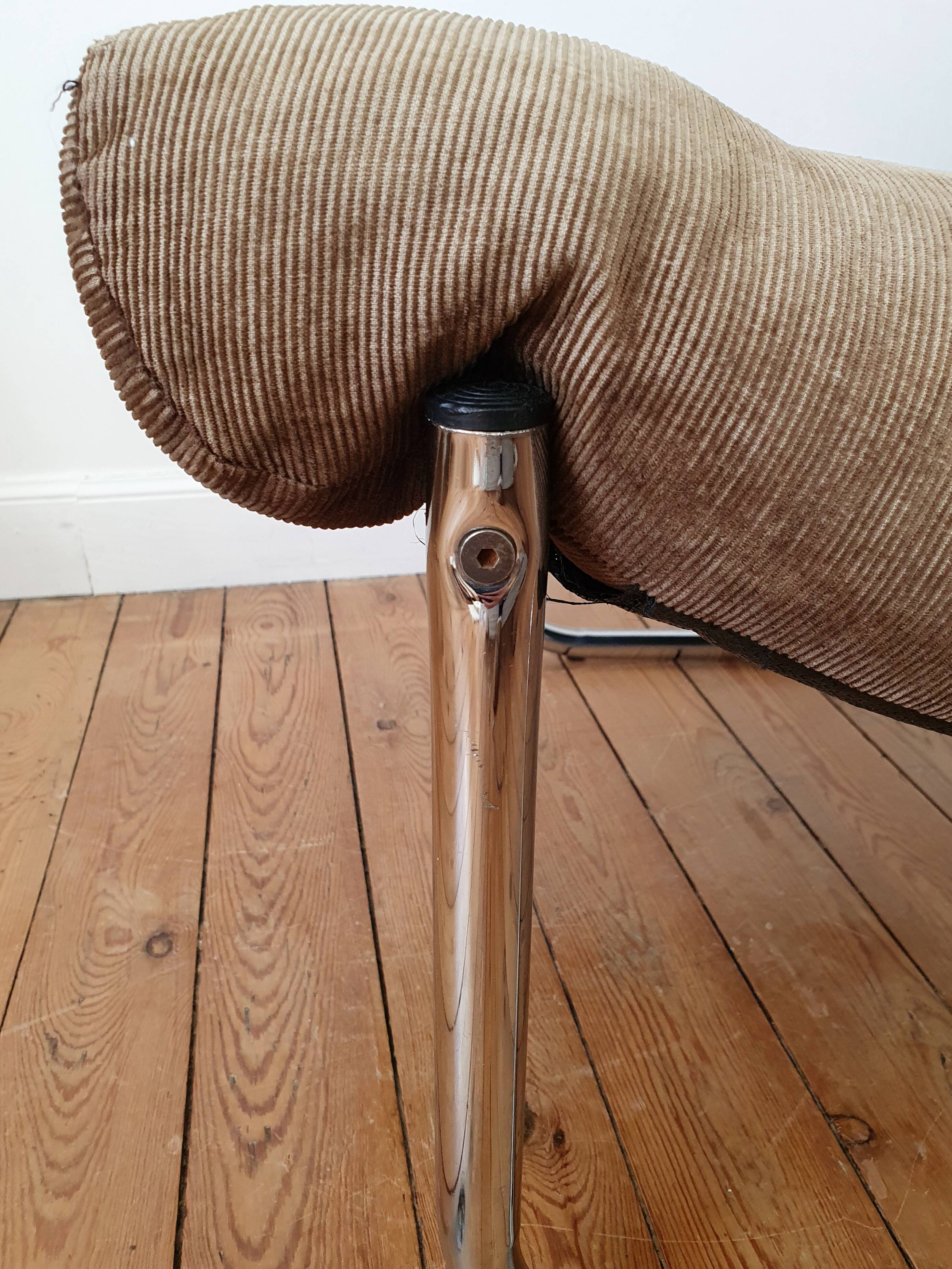 Vintage tubular chrome and velvet armchair