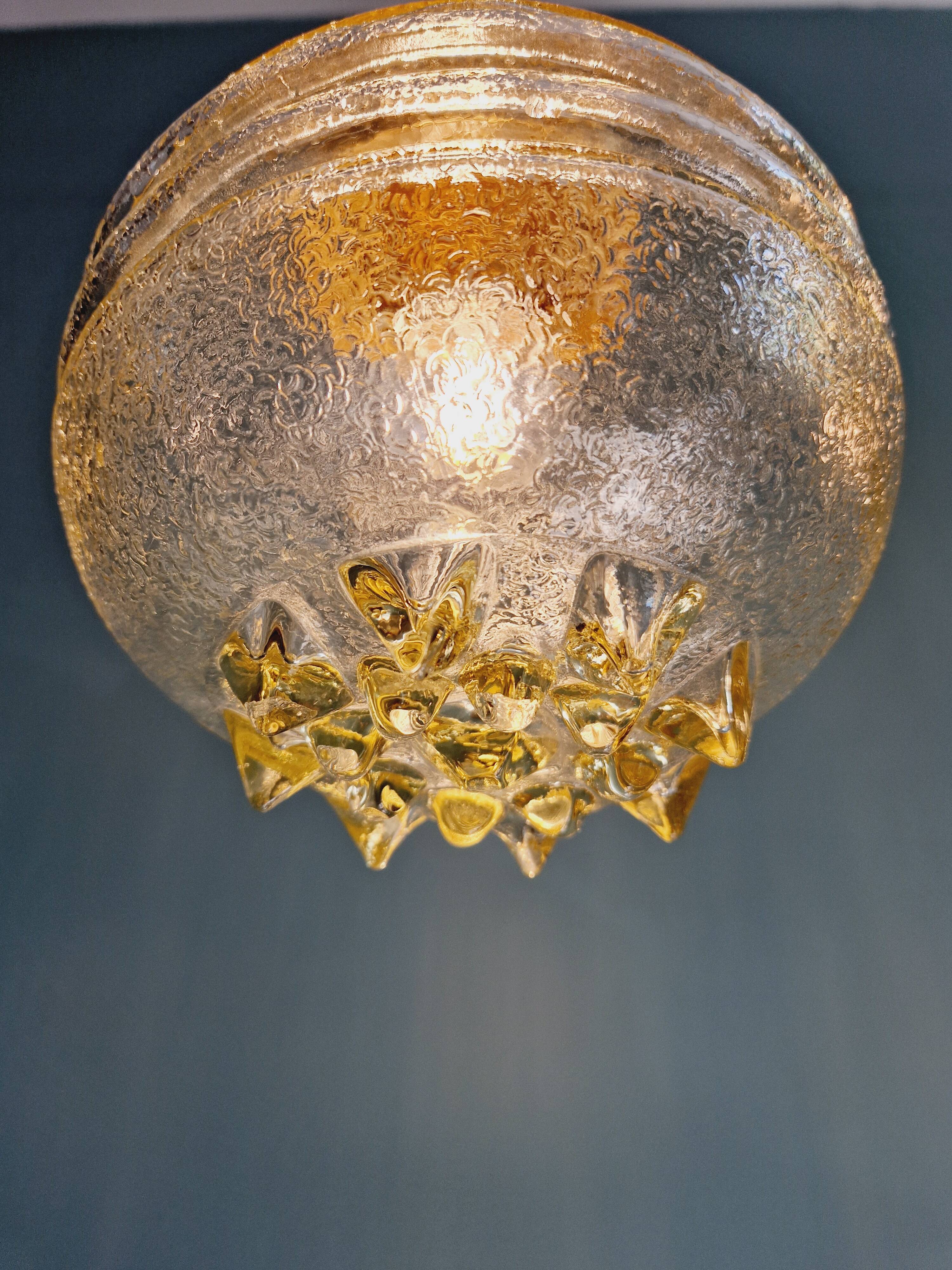 Pair of Space Age Pendant Lights in Yellow Clear Glass, 1960s-70s