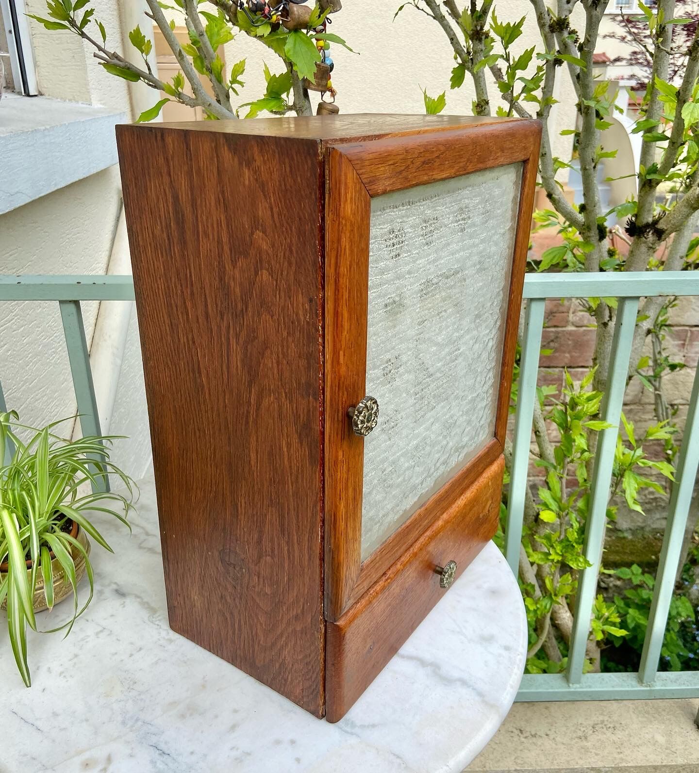 1950 vintage pharmacy or toilet cabinet in waxed wood