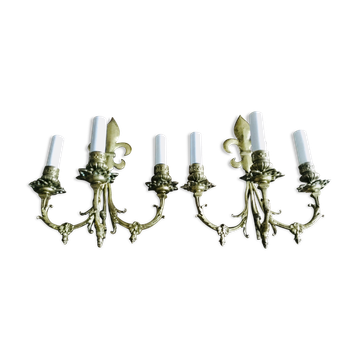 Pair of sconces flowers of lys bronze 3 lights