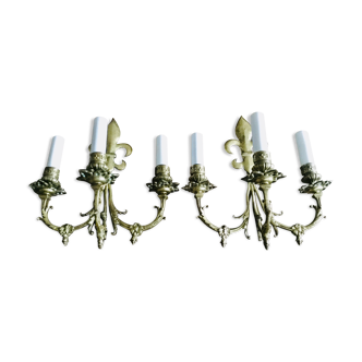 Pair of sconces flowers of lys bronze 3 lights