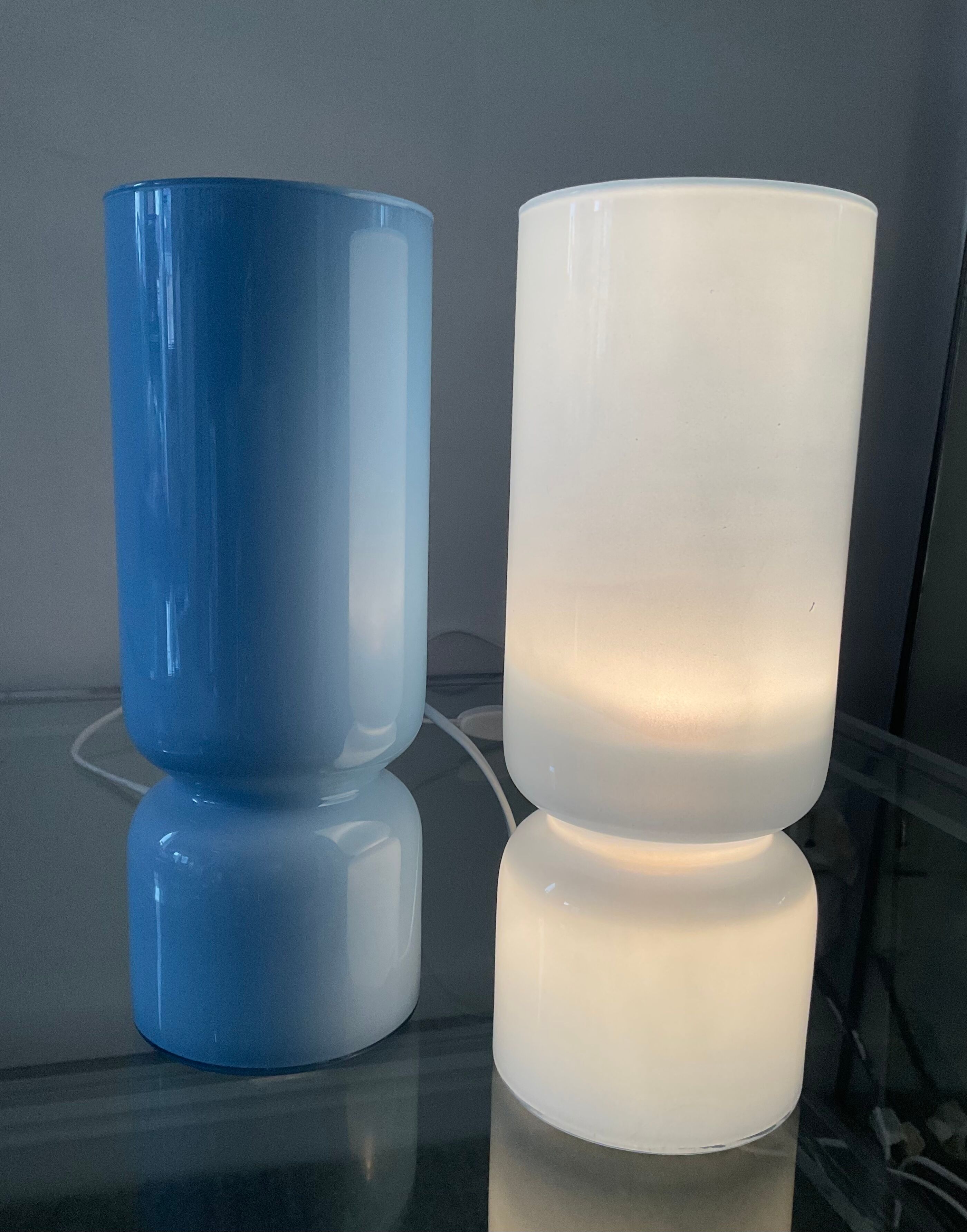 Pair of vintage lamps in blue glass