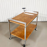 Vintage rolling side table in elm burl and chrome, 1970s