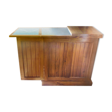 Meuble bar comptoir teck et marbre vert