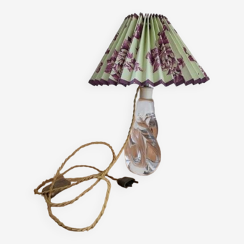 Glass lamp base and flowered lampshade