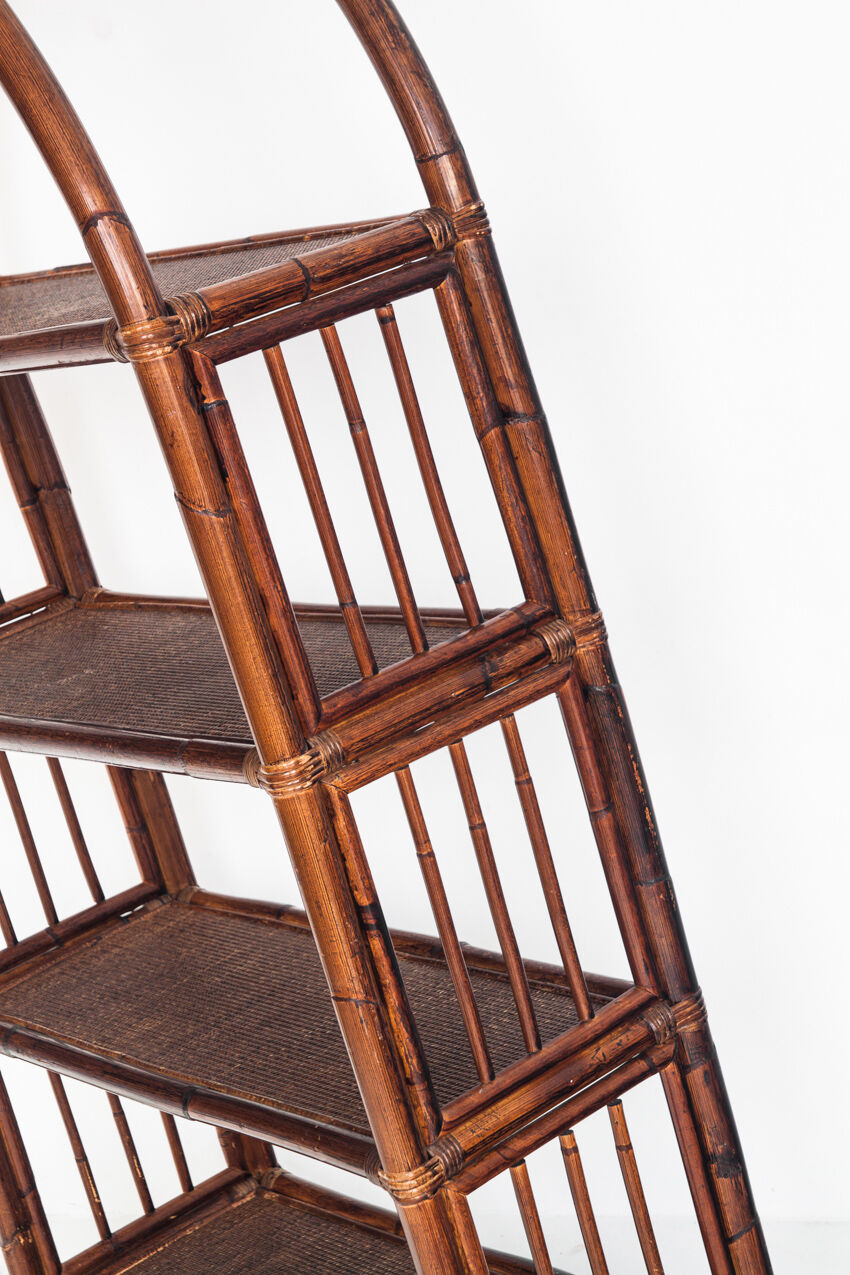 Vintage rattan floor bookcase. France, 1960s