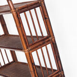 Vintage rattan floor bookcase. France, 1960s