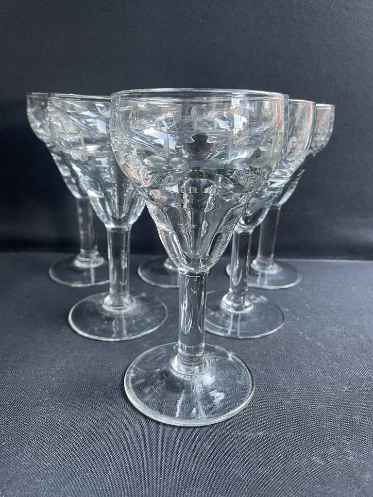 6 old blown and cut bistro glasses