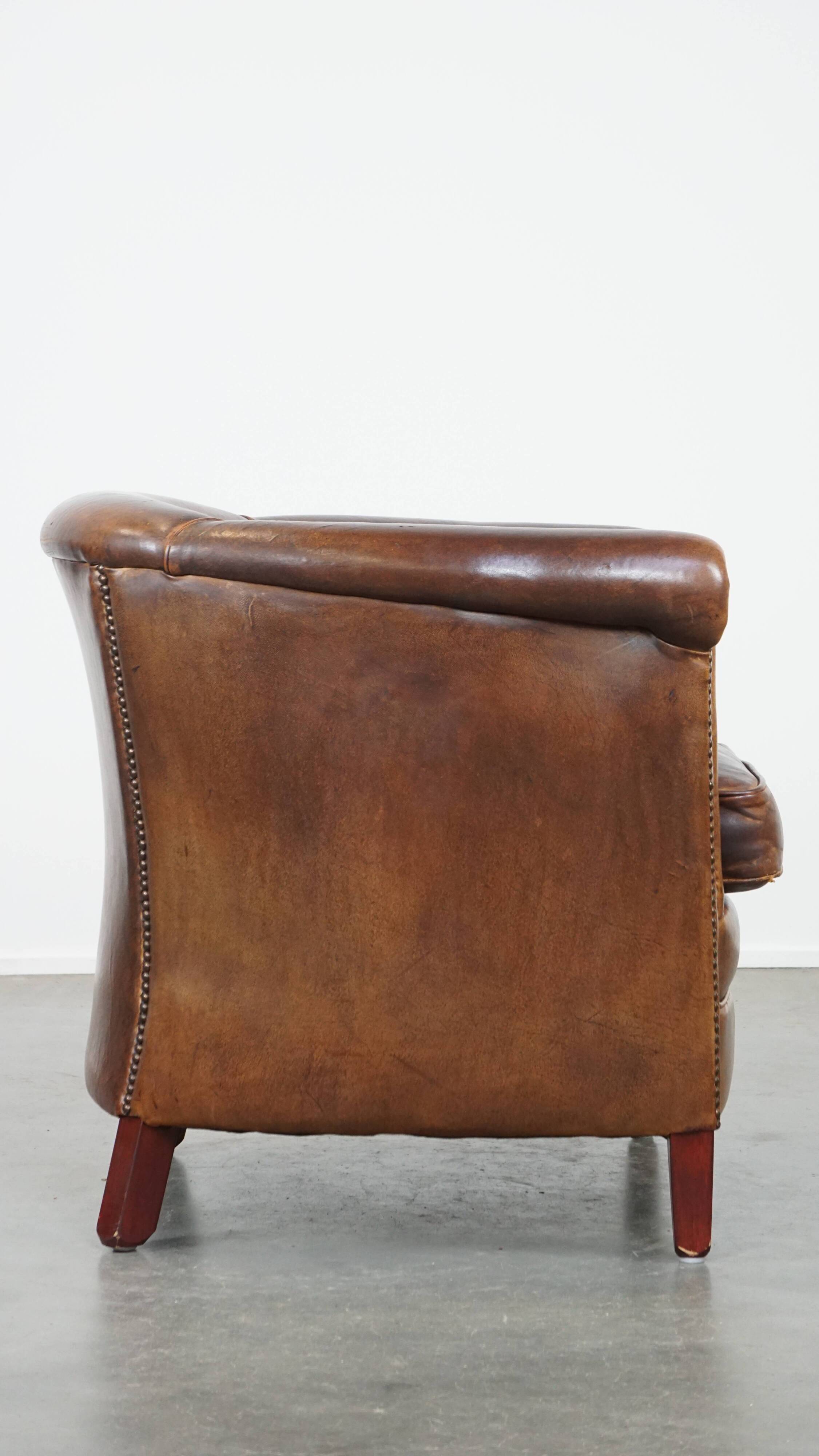 Cognac-Colored Sheepskin Leather Club Armchair