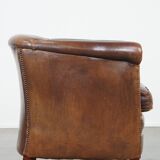 Fauteuil club en cuir de mouton couleur cognac