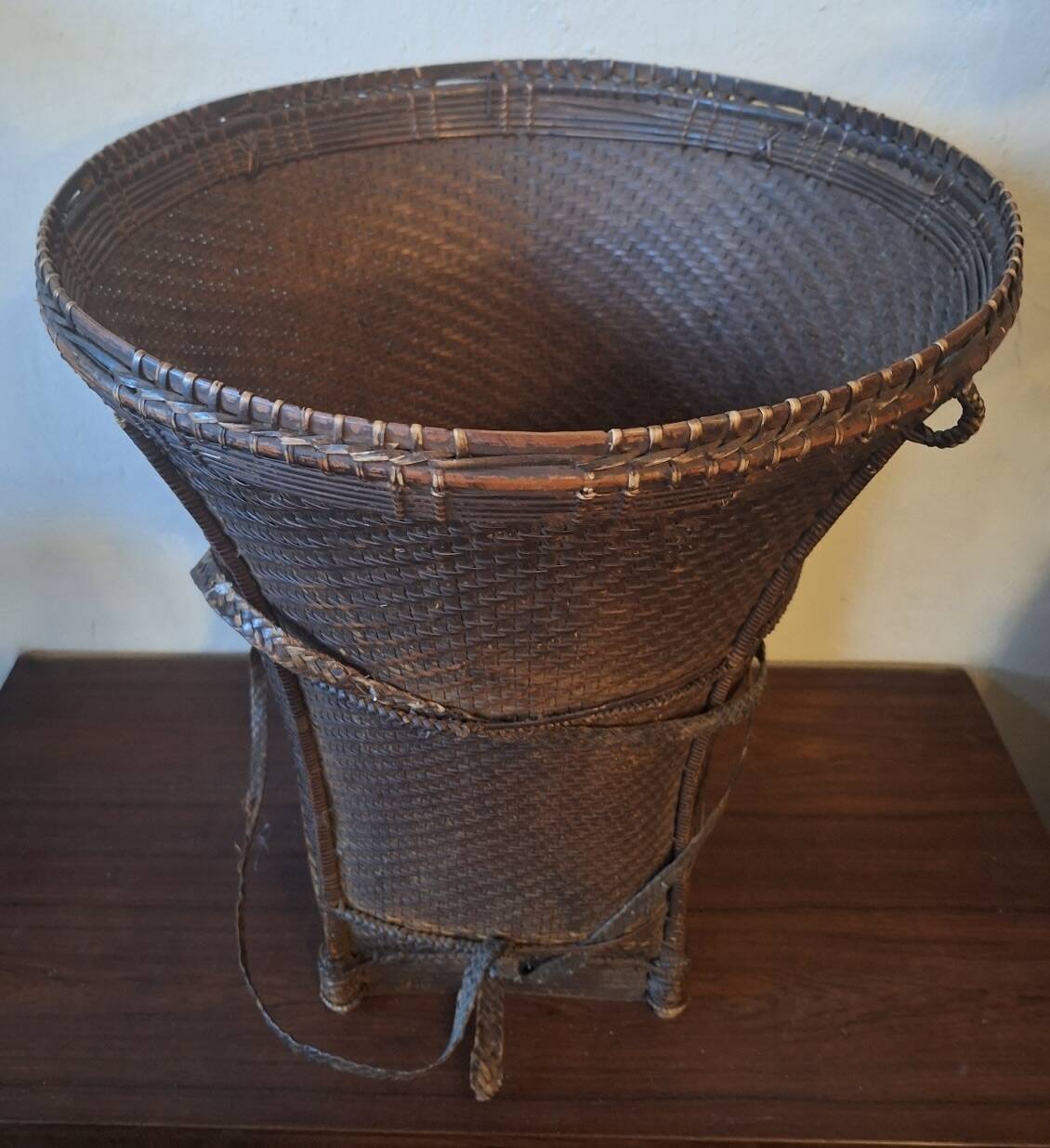 Antique Laos Khmu tribal hand woven carrying basket