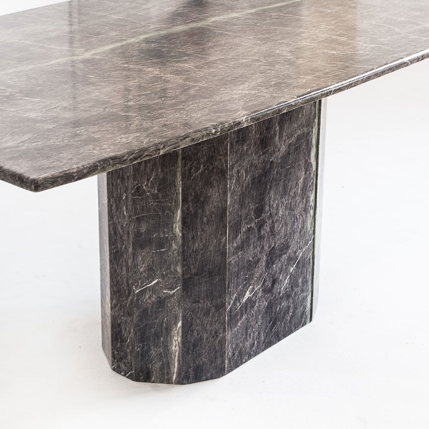 Vintage dining table. Gray marble. Italy, 90s