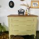 Vintage 3-drawer chest of drawers, redesigned in beige, green and wood