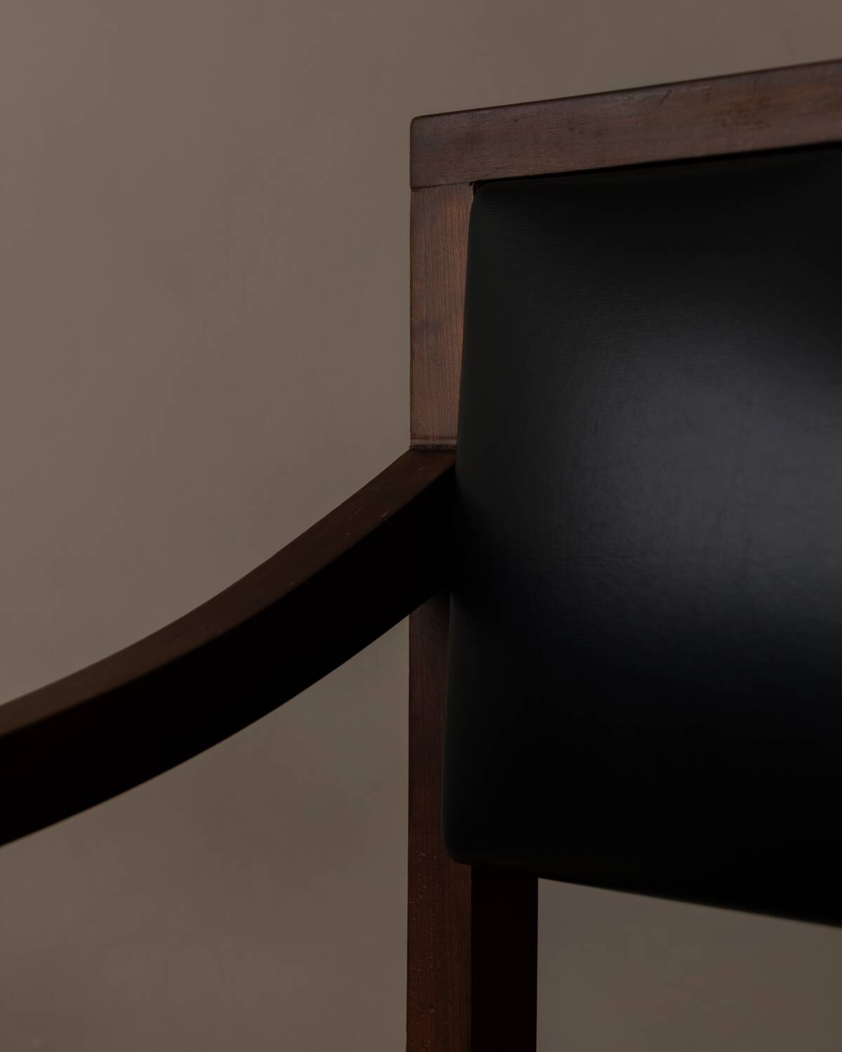 Vintage wooden armchair in black leatherette, Scandinavian style