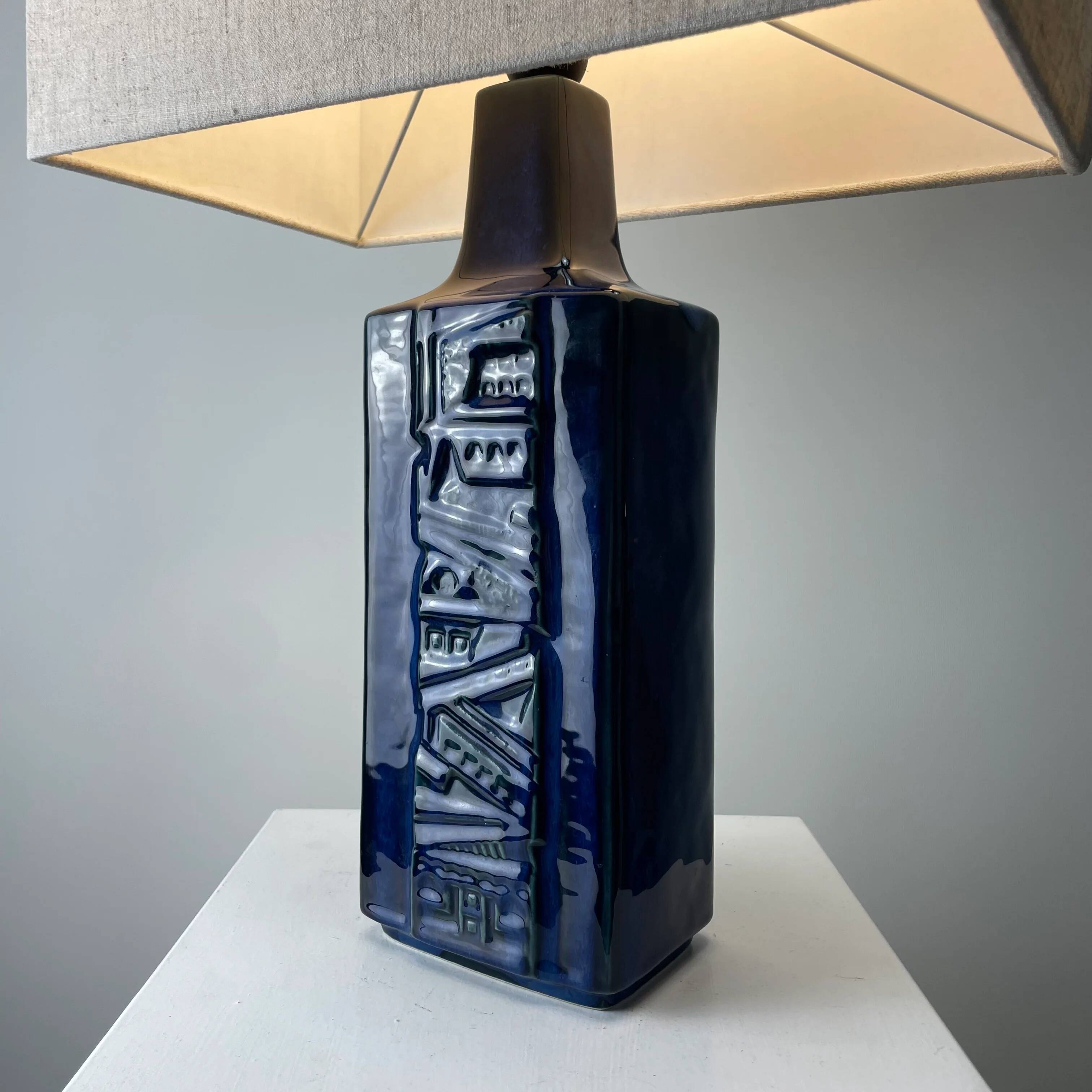 Danish blue ceramic table lamp by Désirée Stentoj, 1960.