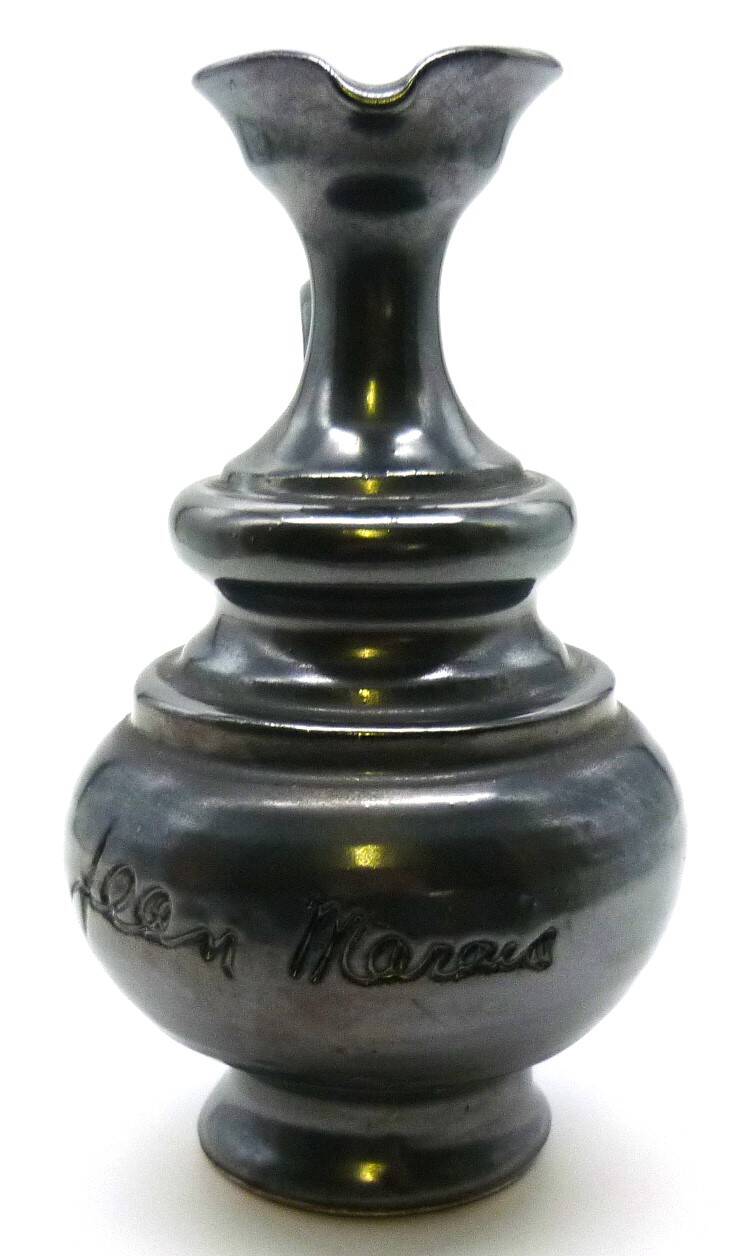 Vase pitcher, glazed ceramic in metallic black signed Jean Marais Vallauris.