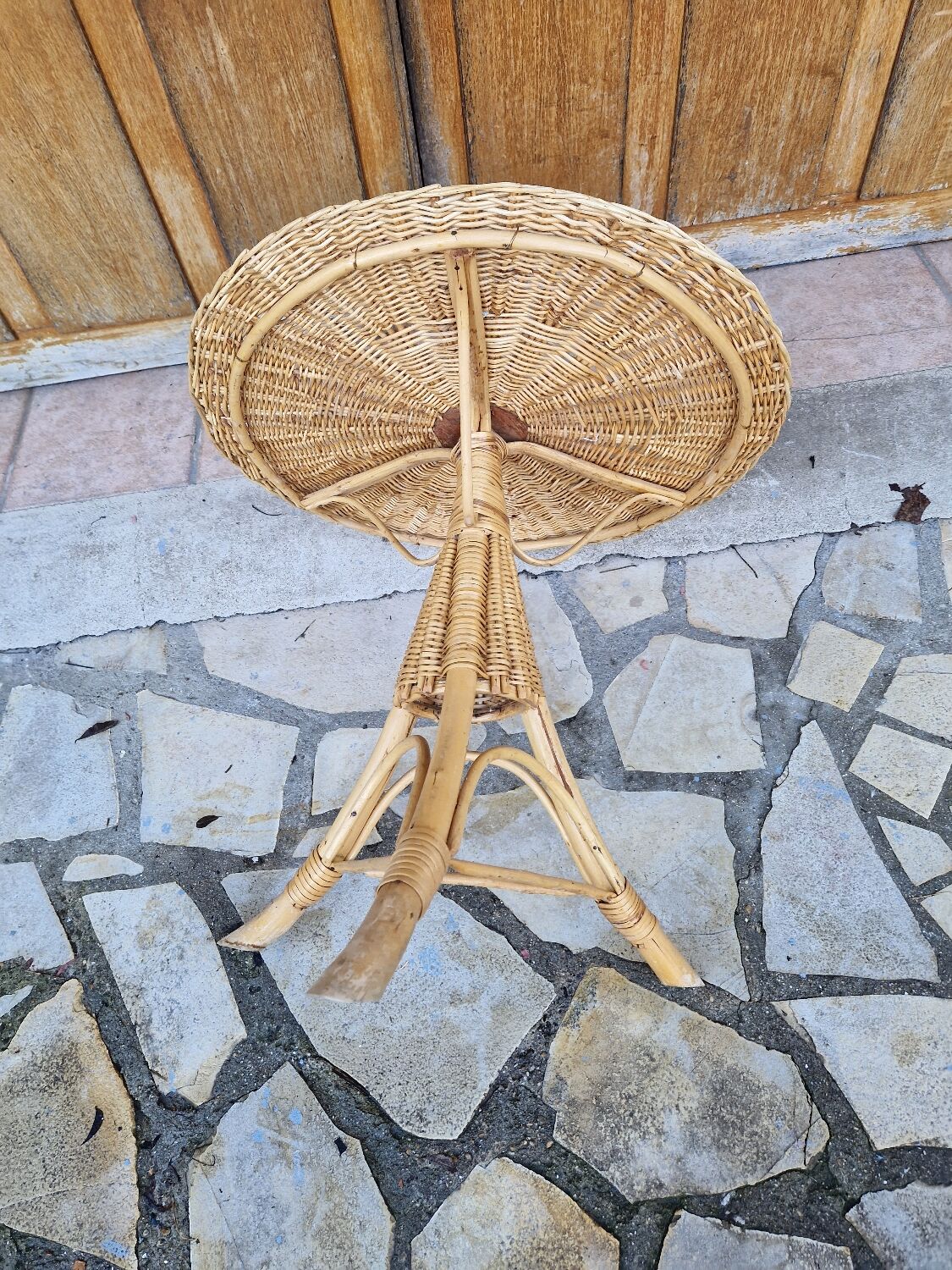 Vintage tripod rattan and wicker table