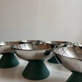 ensemble de 6 coupes à glaces en métal chromé et pieds en plastique vert, design 1970
