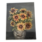 Tableau ancien huile sur toile bouquet de fleurs