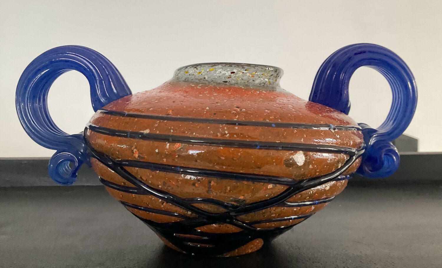 Vintage glass paste vase with handles