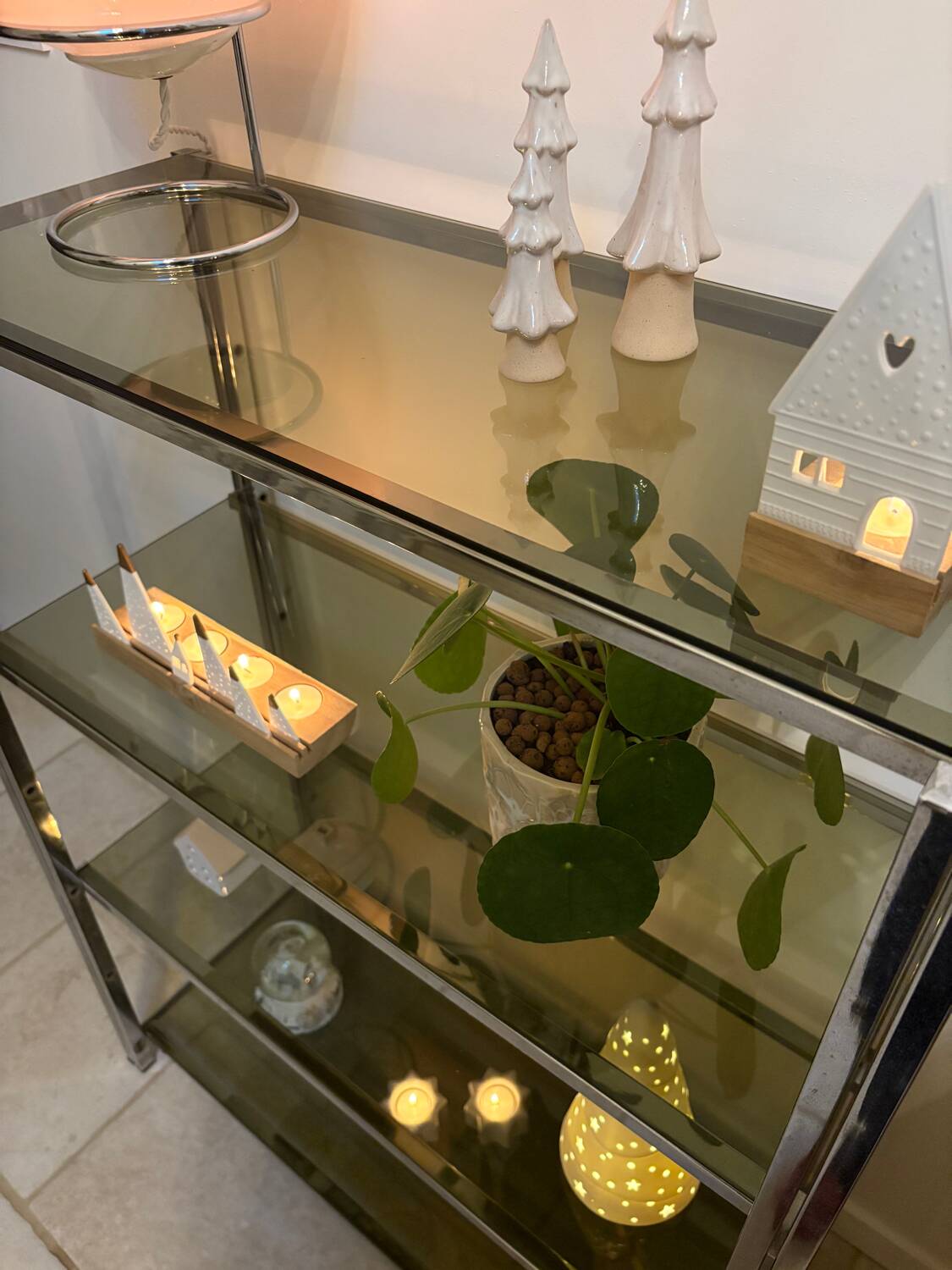 Chrome and smoked glass shelf