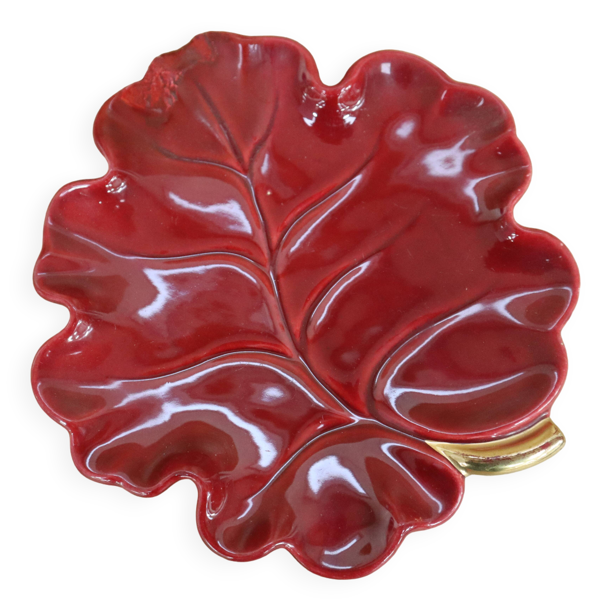 Red/burgundy ceramic leaf pocket emptier with gold trim Verceram