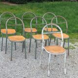Set de 7 chaises de René Herbst métalliques assises bois