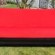Vintage sofa 3 places convertible, red fabric and black skaï.1960s.