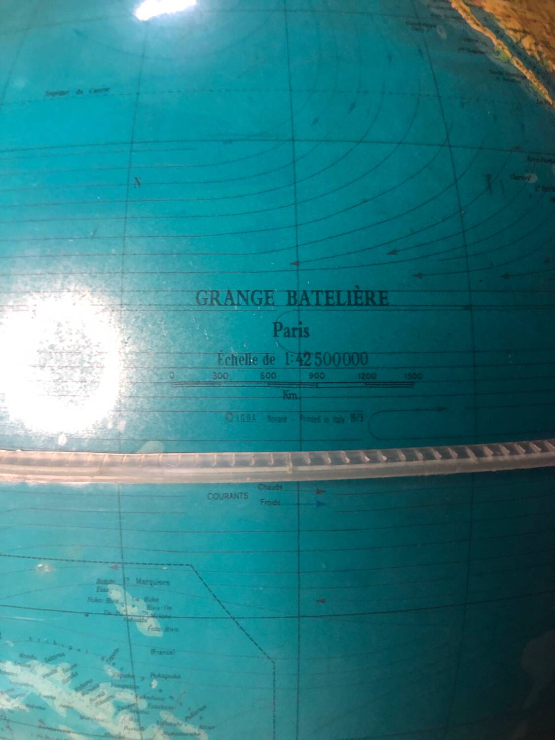 Old world map globe terrestrial grange batelière paris vintage #a356