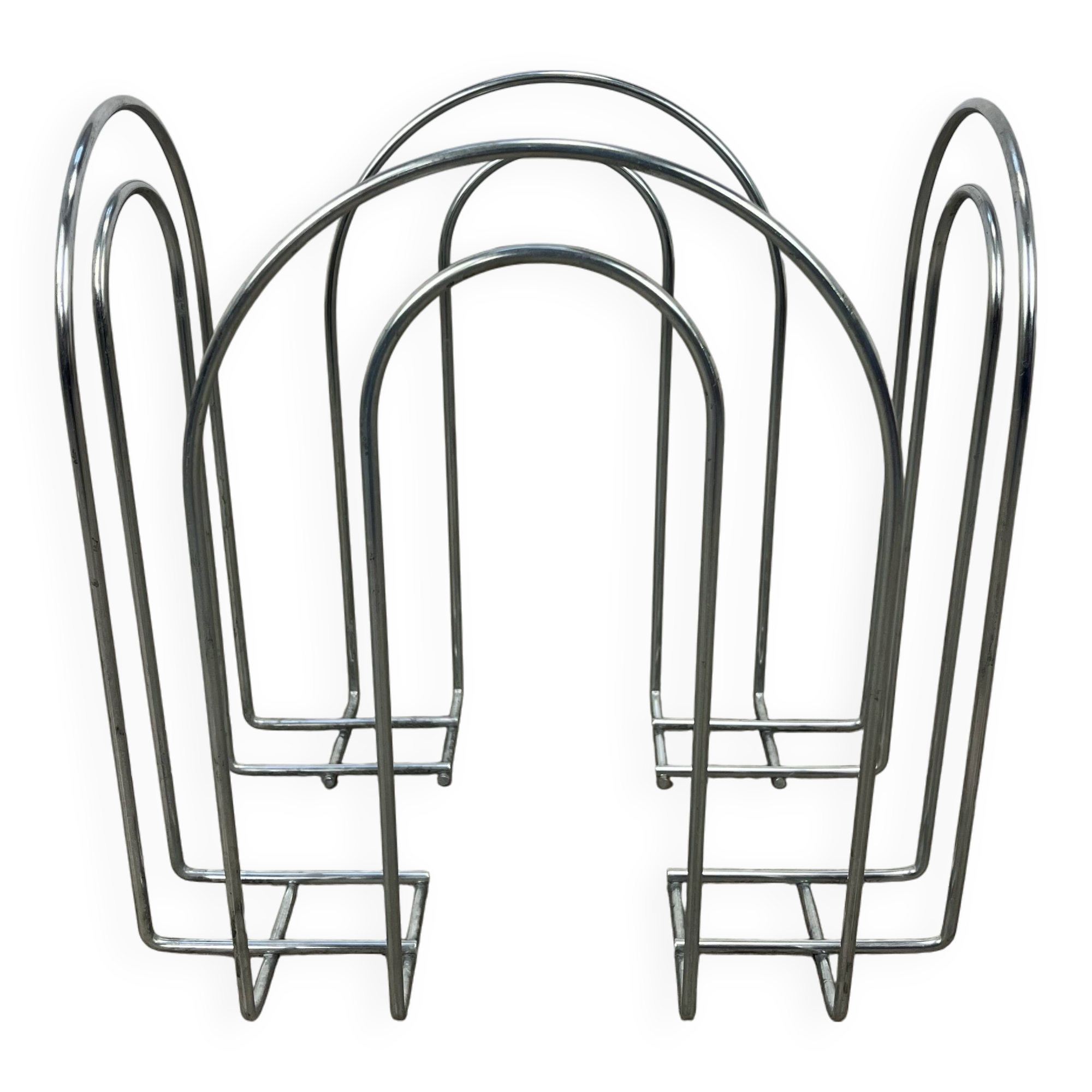 Postmodern chrome metal magazine rack from the 80s
