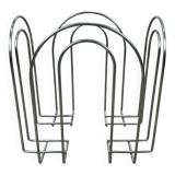 Postmodern chrome metal magazine rack from the 80s
