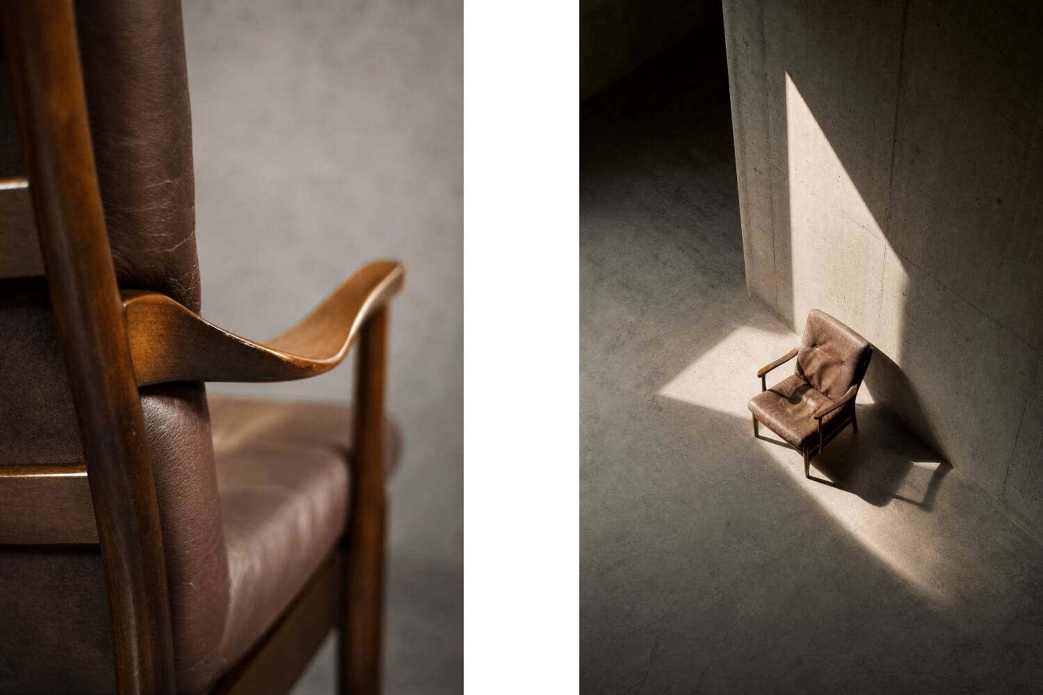 Fauteuil vintage en hêtre et cuir marron du milieu du siècle de Farstrup Møbler