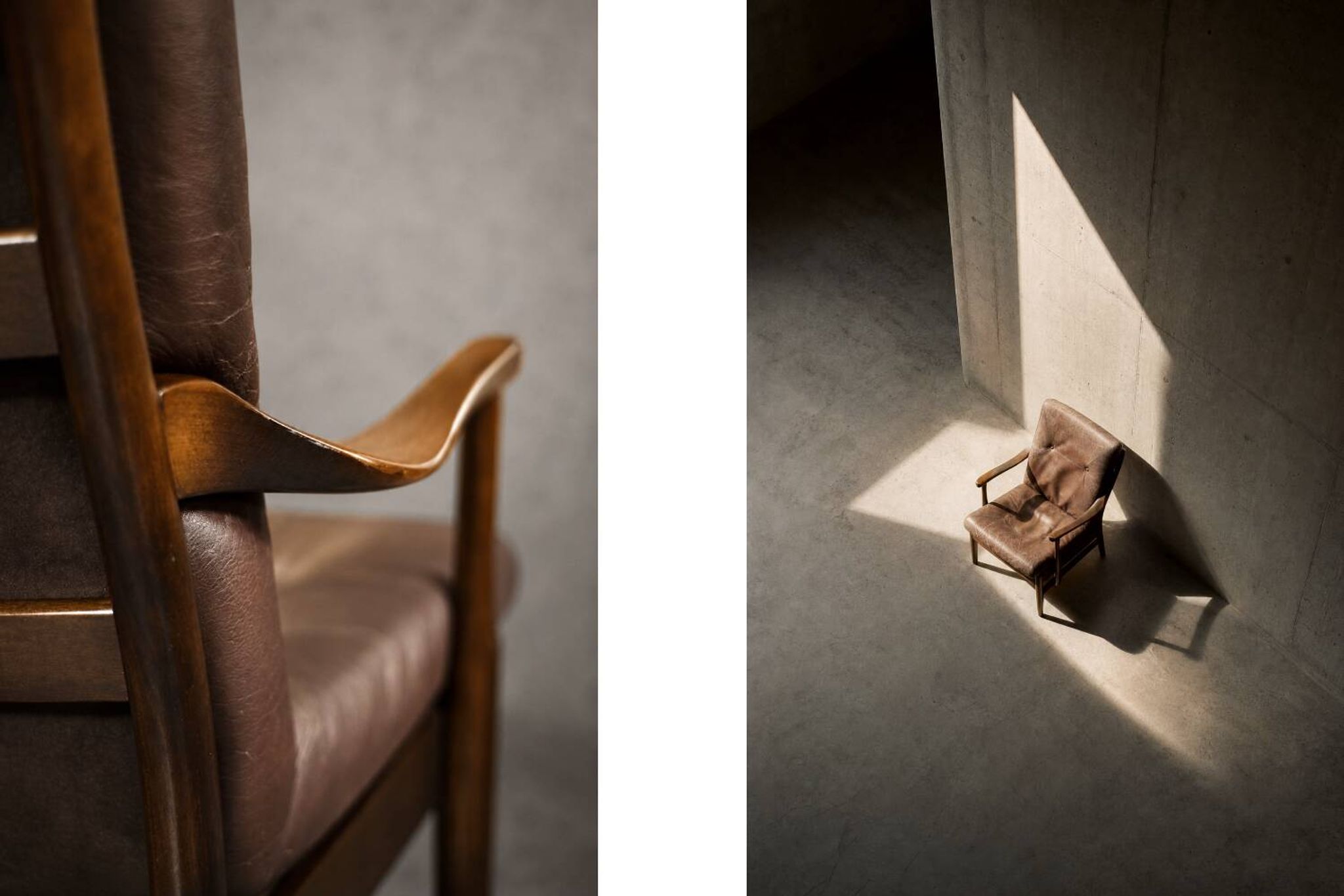 Fauteuil vintage en hêtre et cuir marron du milieu du siècle de Farstrup Møbler