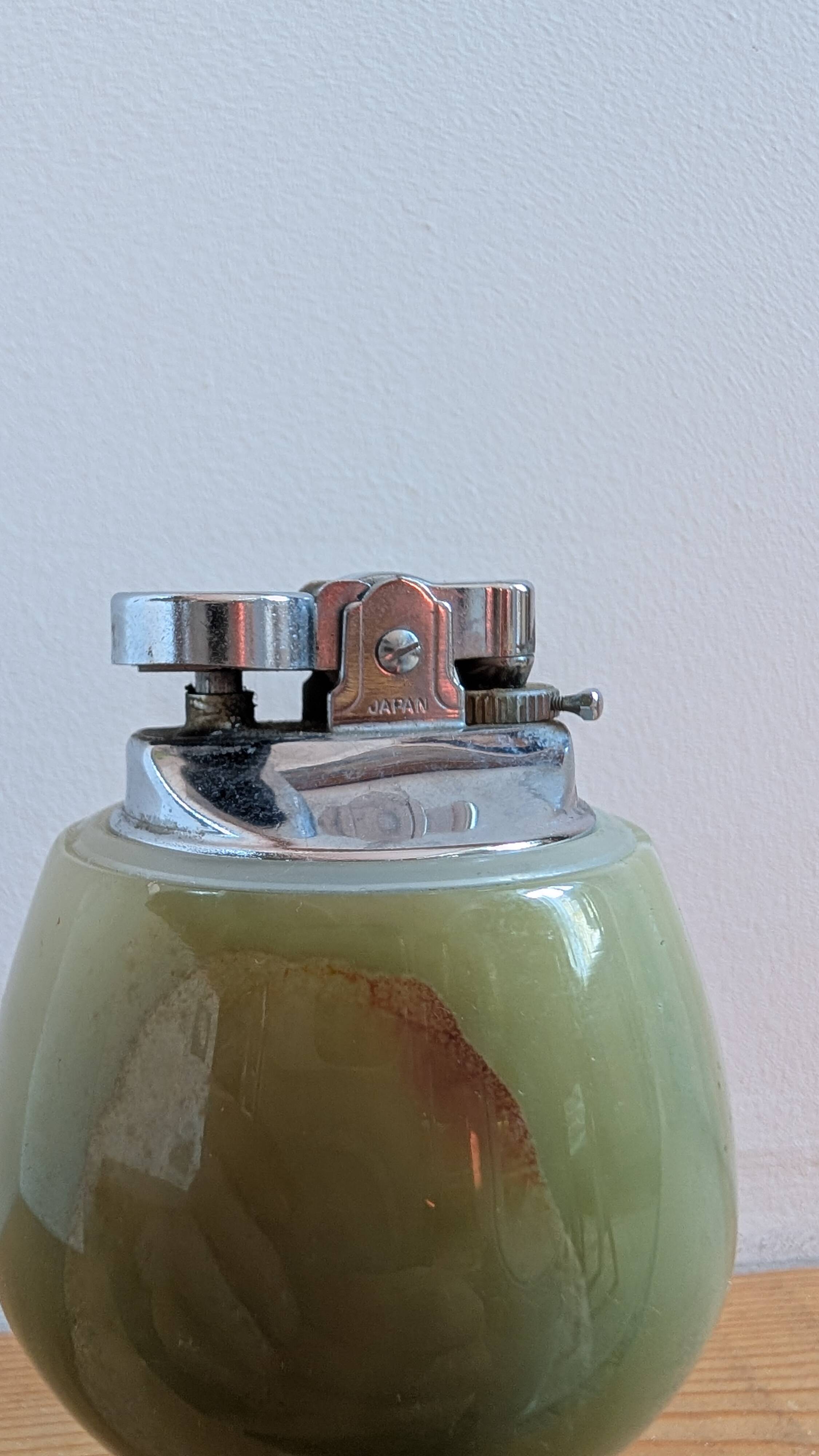 Vintage green onyx table lighter – 1970s style