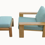 1970s armchair with oak stool