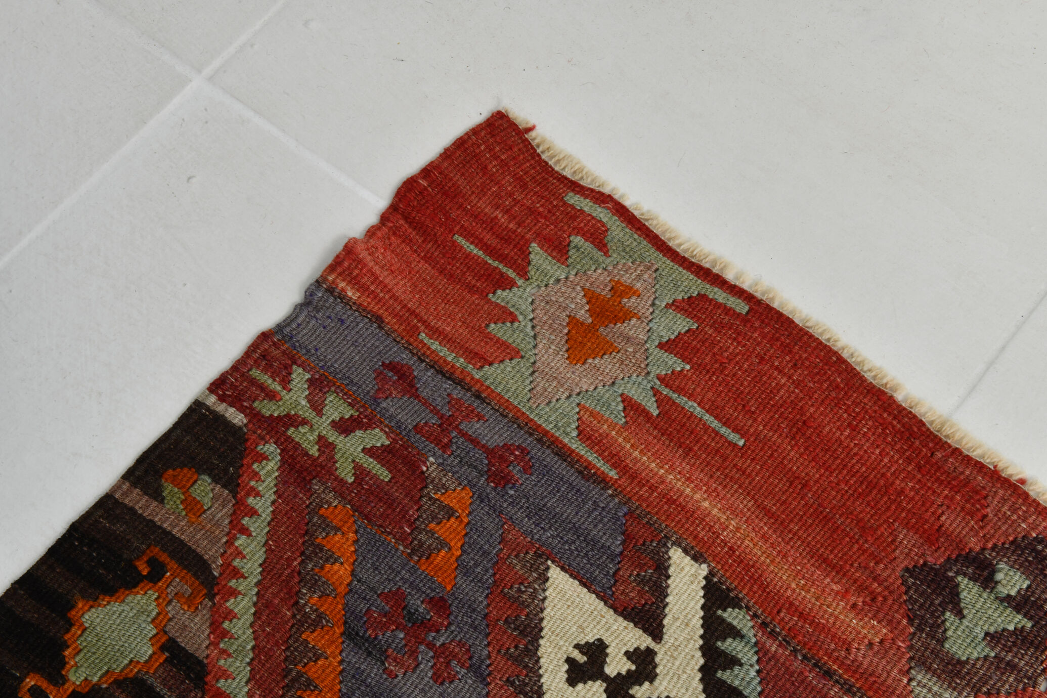 153x412Cm Soft Handmade Wool Vintage Kilim Rug,