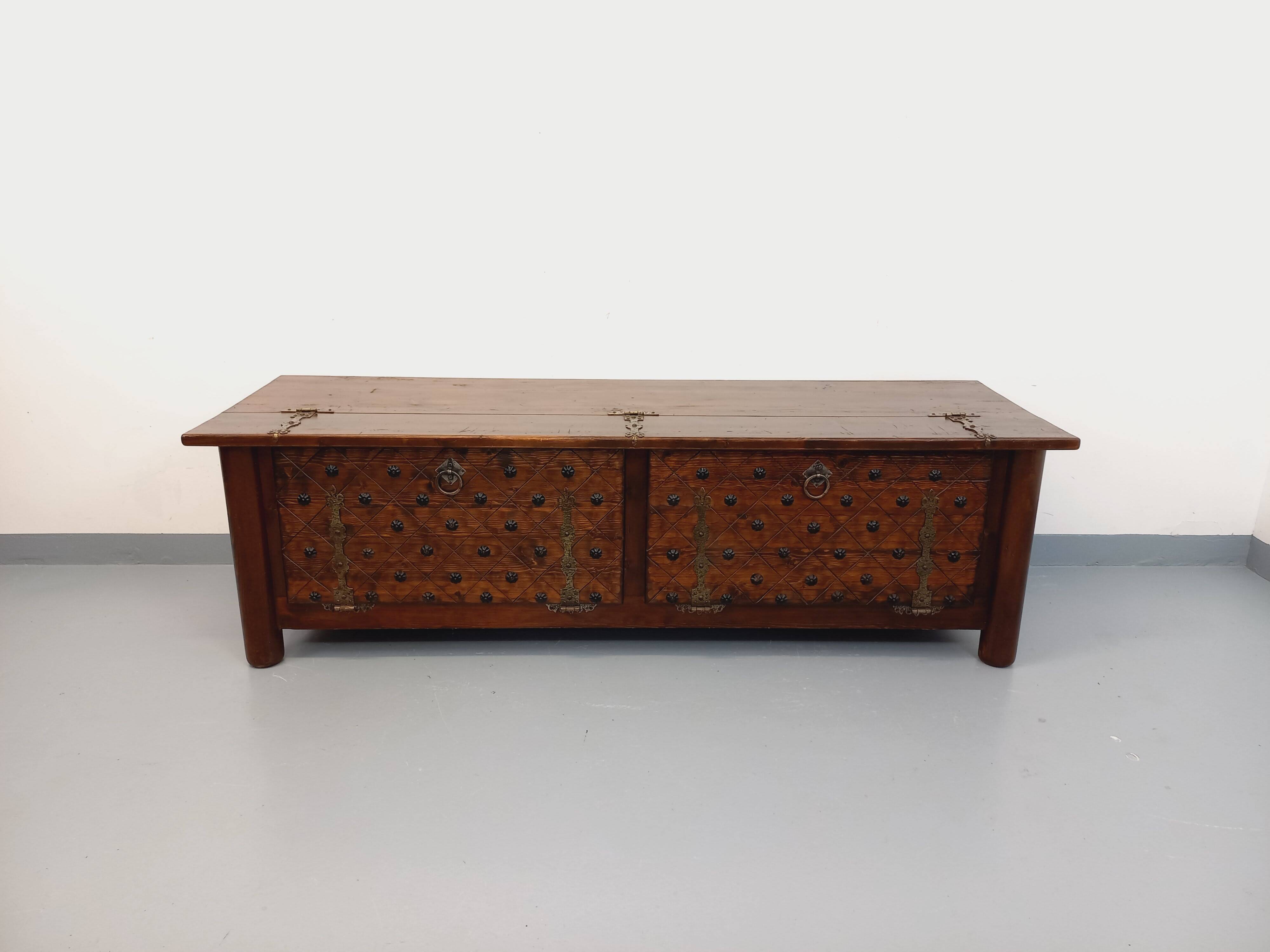 Low brutalist enfilade by Georges Robert in dark pine from the 1960s.