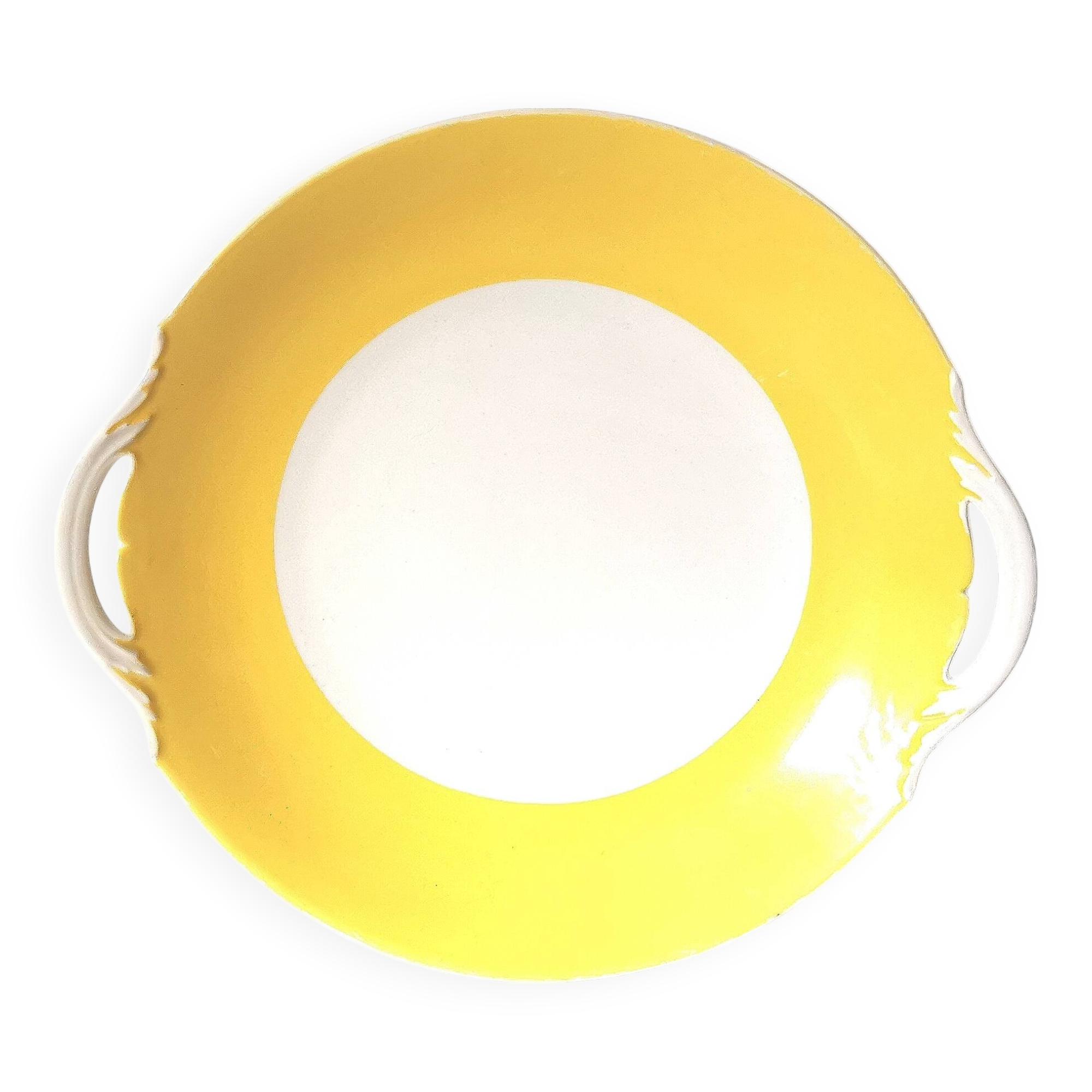 round yellow and white Limoges porcelain serving dish