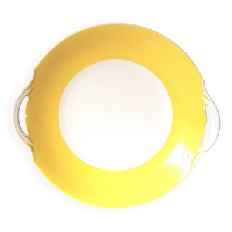 round yellow and white Limoges porcelain serving dish