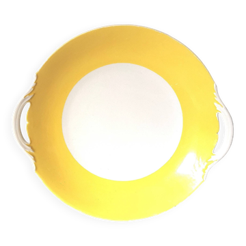 plat de service rond jaune et blanc porcelaine de limoges