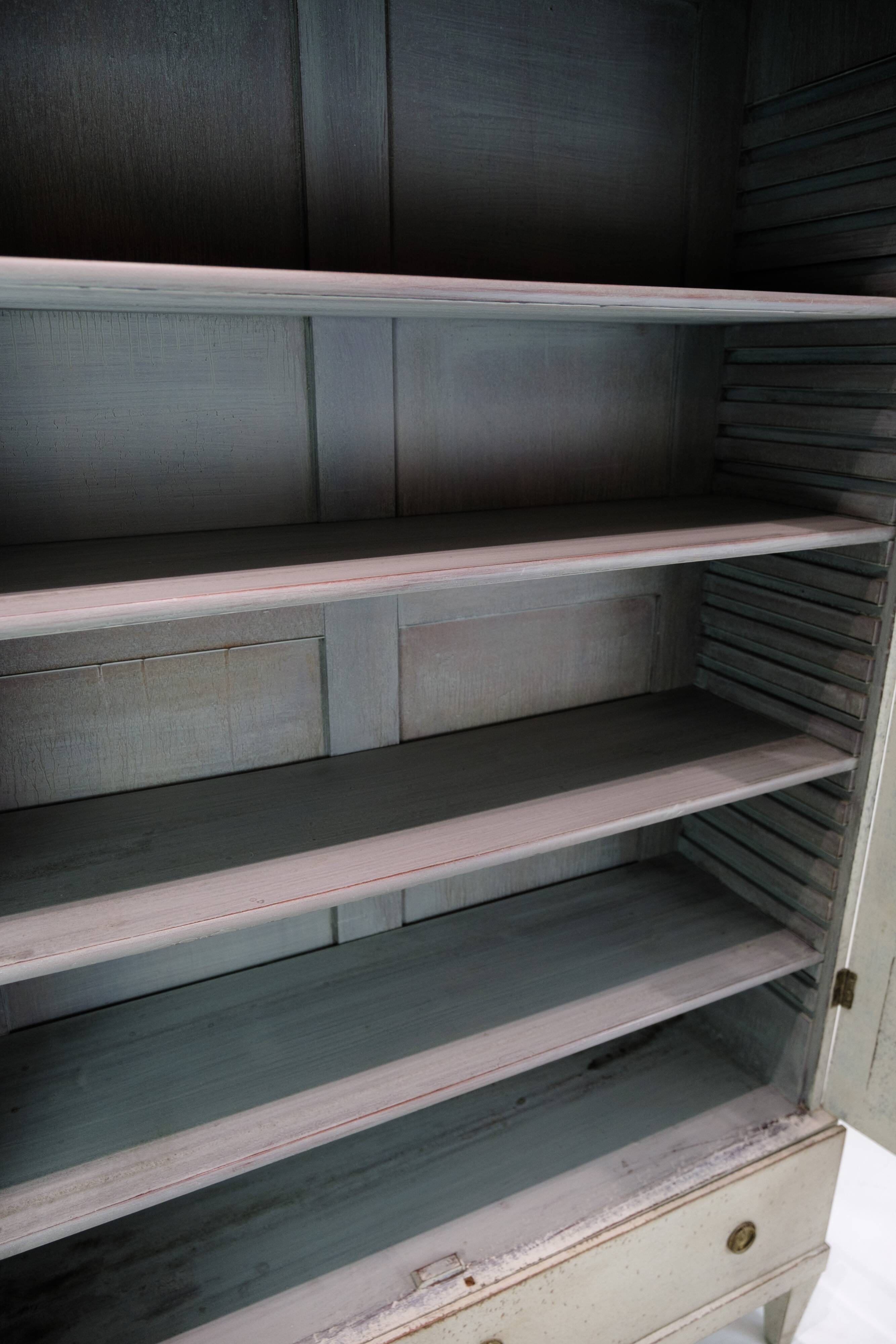 Glass Cabinet From The Gustavian Period Painted In Grey From 1810s