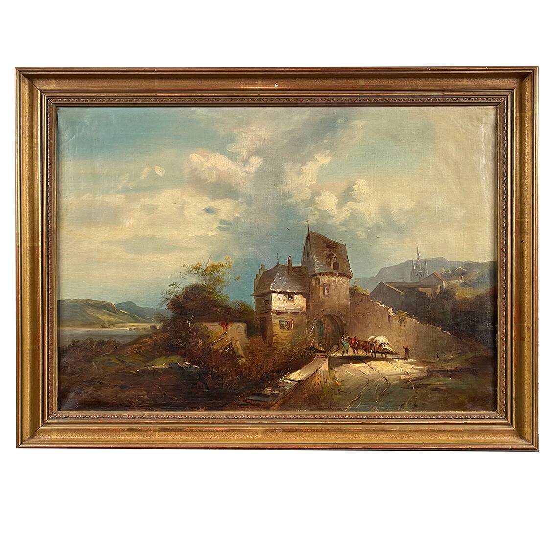 Paysage animé, huile sur toile XIXe