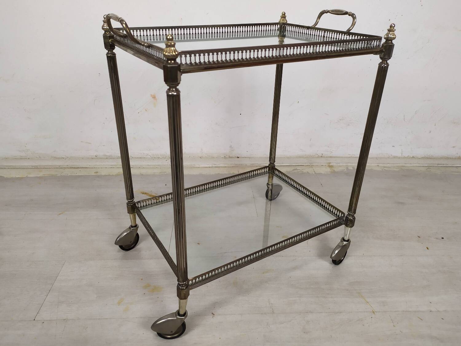 Silver-plated brass rolling trolley