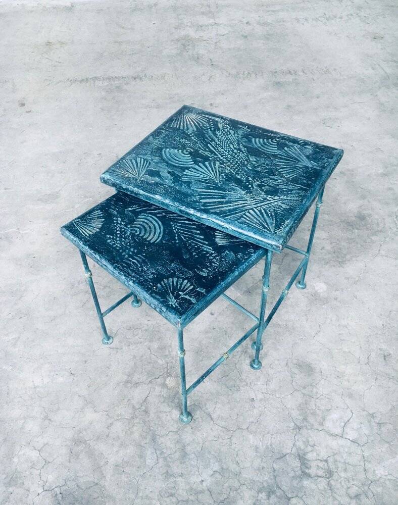 Postmodern Handmade Nesting Table Set by J. Berdou, France, 1980s, Set of 2