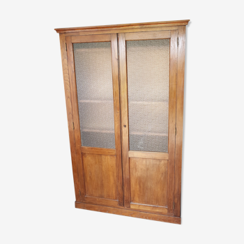 Armoire ancienne type pharmacie en bois deux portes vitrées granitées