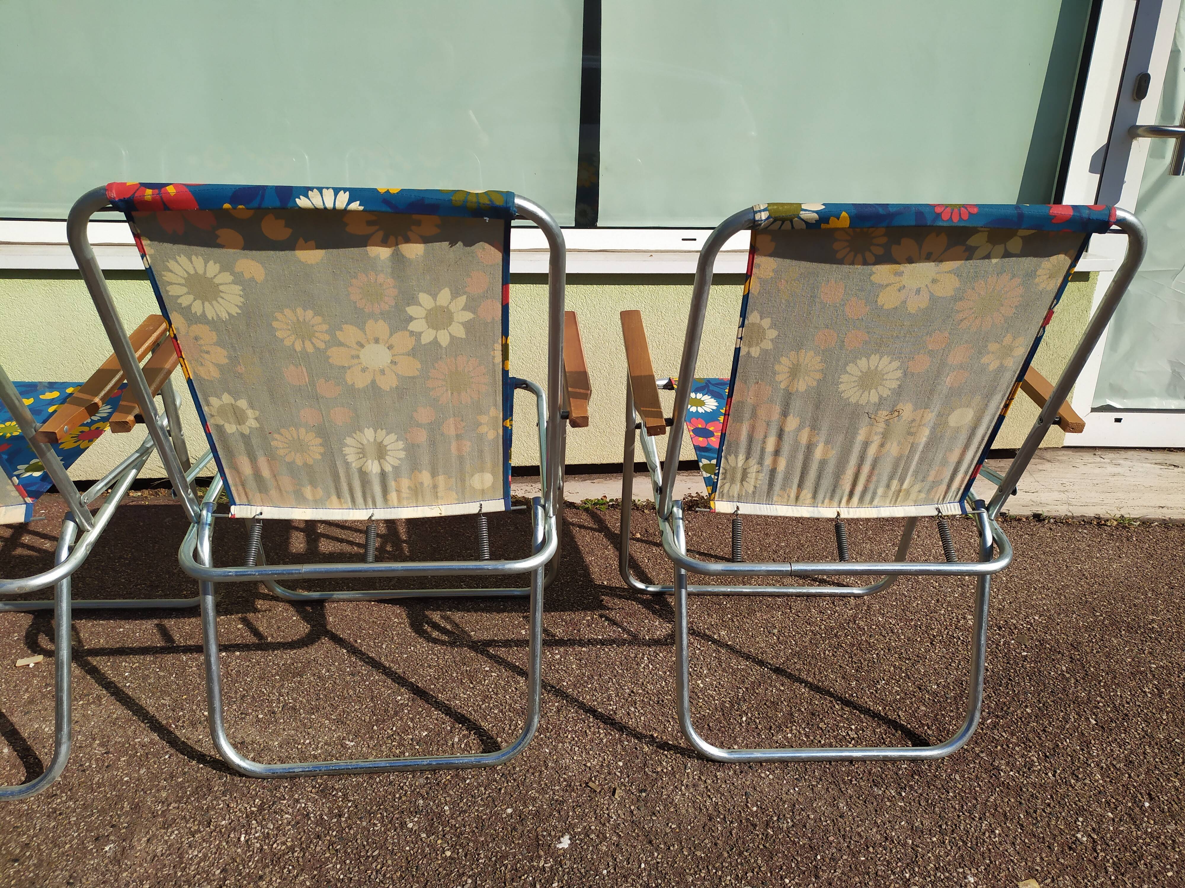 Lot de 4 chaise de camping pliante vintage bleu fleur