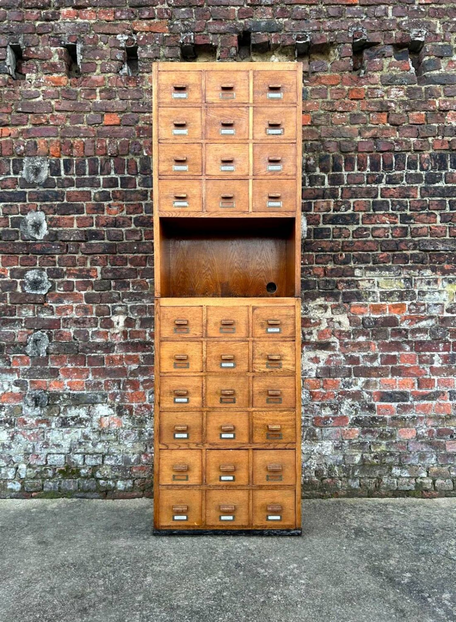 Large vintage workshop furniture with 30 drawers, antique haberdashery compartments.