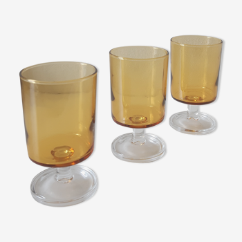 Set of 3 glasses with amber foot