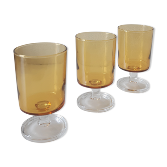 Set of 3 glasses with amber foot